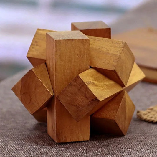 Artisan-Crafted Teak Wood Block Puzzle from Java – “Magical Blocks”