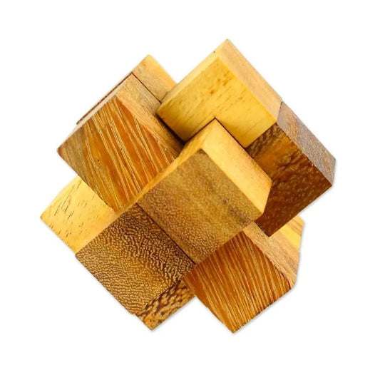 Handmade 6-Piece Wooden Puzzle from Thailand – “Wood Burr”