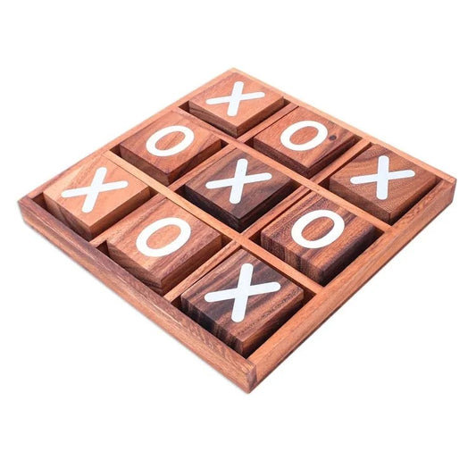 Hand-Painted Raintree Wood Tic-Tac-Toe Game from Thailand – “Simple Strategy