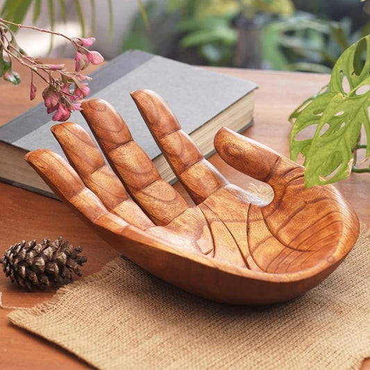 Signed Hand-Carved Wooden Hand Sculpture from Bali – “Praise and Gratitude”