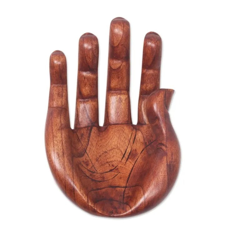 Signed Hand-Carved Wooden Hand Sculpture from Bali – “Praise and Gratitude”