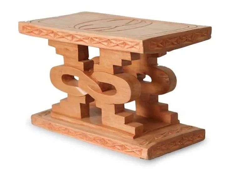 Hand-Carved Mahogany Wood Throne Stool – “Wisdom and Hope”