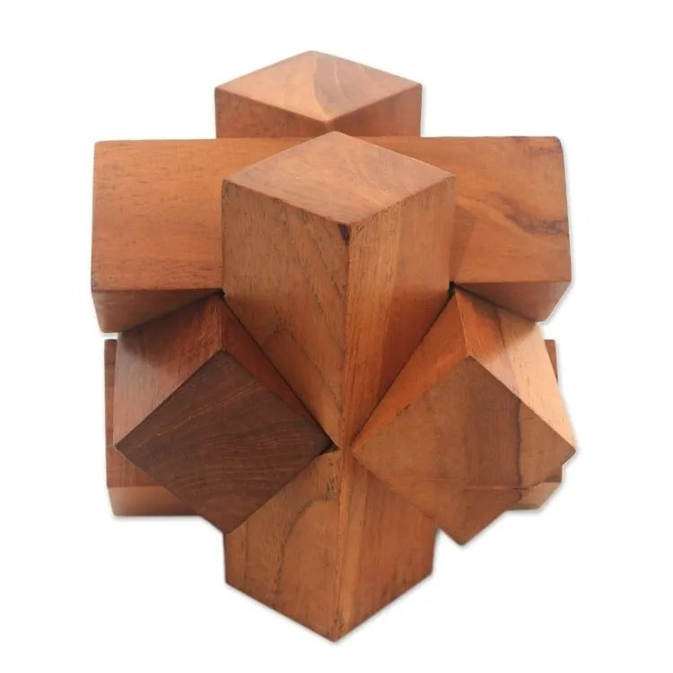 Artisan-Crafted Teak Wood Block Puzzle from Java – “Magical Blocks”