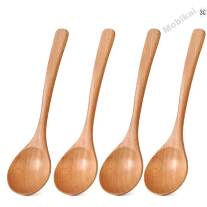 Set of 4 Beech Wood Soup Spoons – Japanese-Style Serving Spoons for Ramen, Rice & Noodles – Eco-Friendly Kitchen Utensils