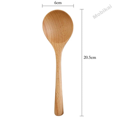 Set of 4 Beech Wood Soup Spoons – Japanese-Style Serving Spoons for Ramen, Rice & Noodles – Eco-Friendly Kitchen Utensils
