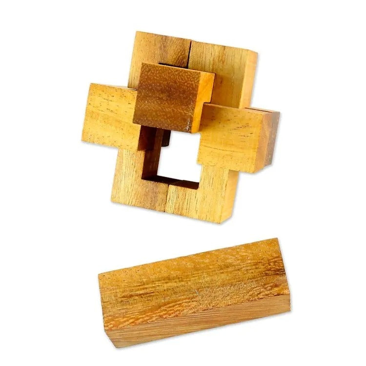 Handmade 6-Piece Wooden Puzzle from Thailand – “Wood Burr”