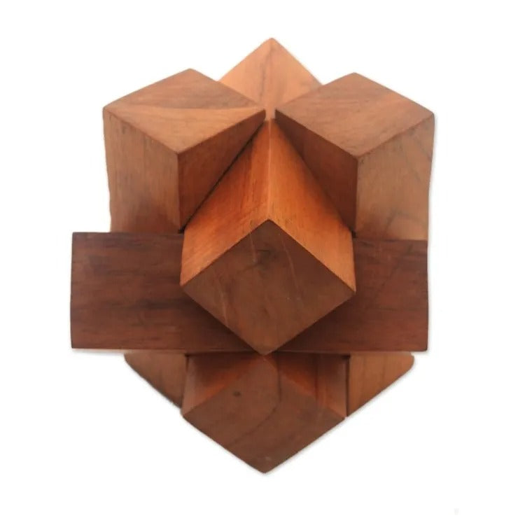Artisan-Crafted Teak Wood Block Puzzle from Java – “Magical Blocks”