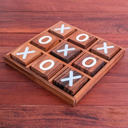 Hand-Painted Raintree Wood Tic-Tac-Toe Game from Thailand – “Simple Strategy