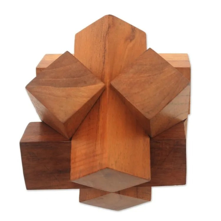 Artisan-Crafted Teak Wood Block Puzzle from Java – “Magical Blocks”