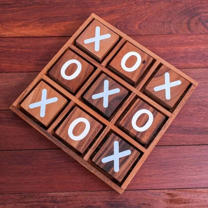 Hand-Painted Raintree Wood Tic-Tac-Toe Game from Thailand – “Simple Strategy