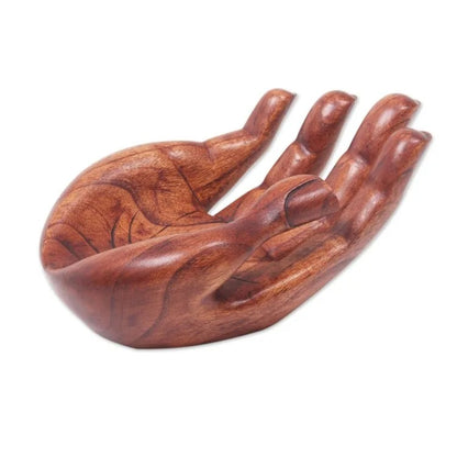 Signed Hand-Carved Wooden Hand Sculpture from Bali – “Praise and Gratitude”