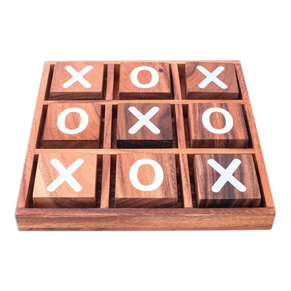 Hand-Painted Raintree Wood Tic-Tac-Toe Game from Thailand – “Simple Strategy