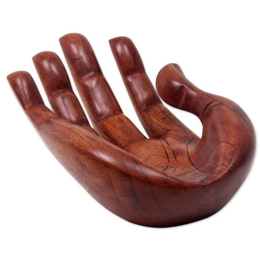 Signed Hand-Carved Wooden Hand Sculpture from Bali – “Praise and Gratitude”