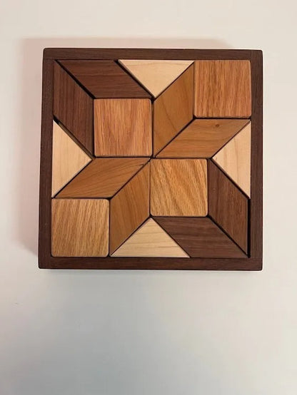 Handcrafted Solid Wood Quilter’s Puzzle – Elegant Brain Teaser for Home & Office