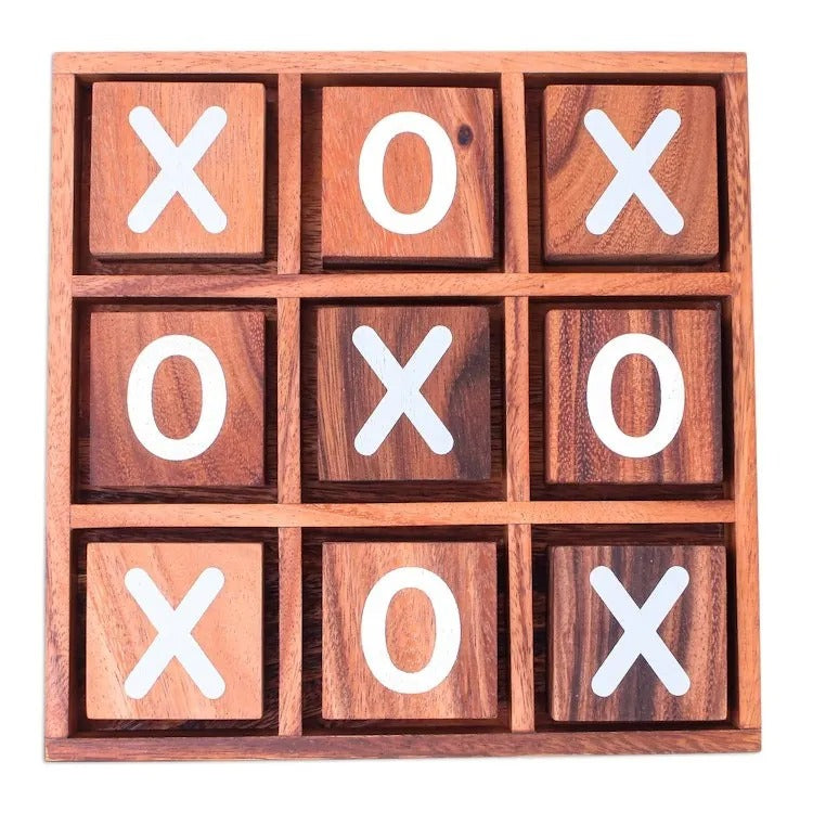 Hand-Painted Raintree Wood Tic-Tac-Toe Game from Thailand – “Simple Strategy