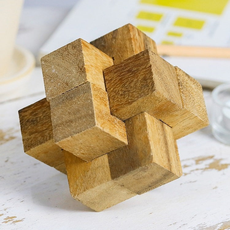 Handmade 6-Piece Wooden Puzzle from Thailand – “Wood Burr”