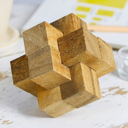 Handmade 6-Piece Wooden Puzzle from Thailand – “Wood Burr”