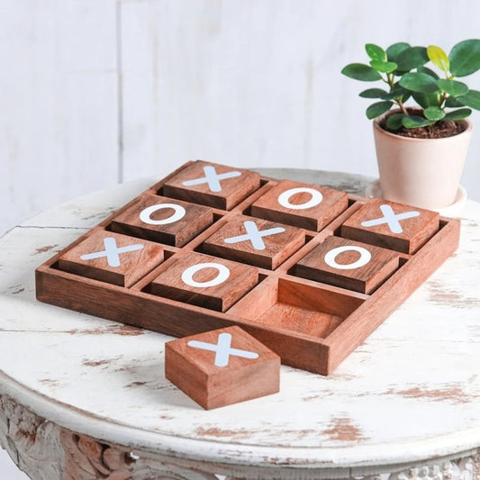 Hand-Painted Raintree Wood Tic-Tac-Toe Game from Thailand – “Simple Strategy