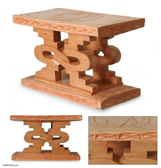 Hand-Carved Mahogany Wood Throne Stool – “Wisdom and Hope”