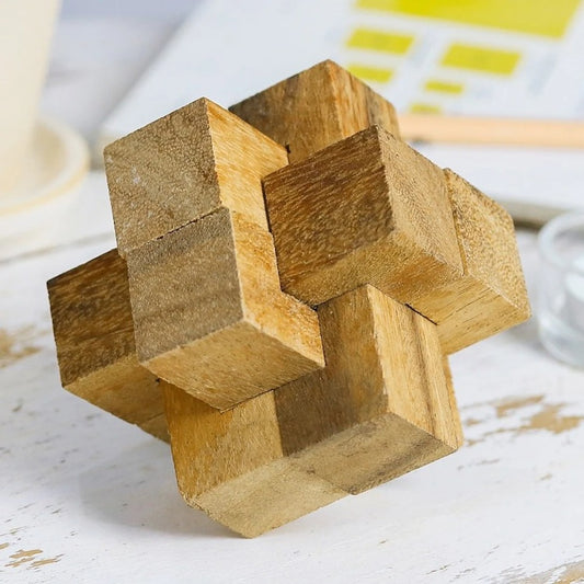 Handmade 6-Piece Wooden Puzzle from Thailand – “Wood Burr”